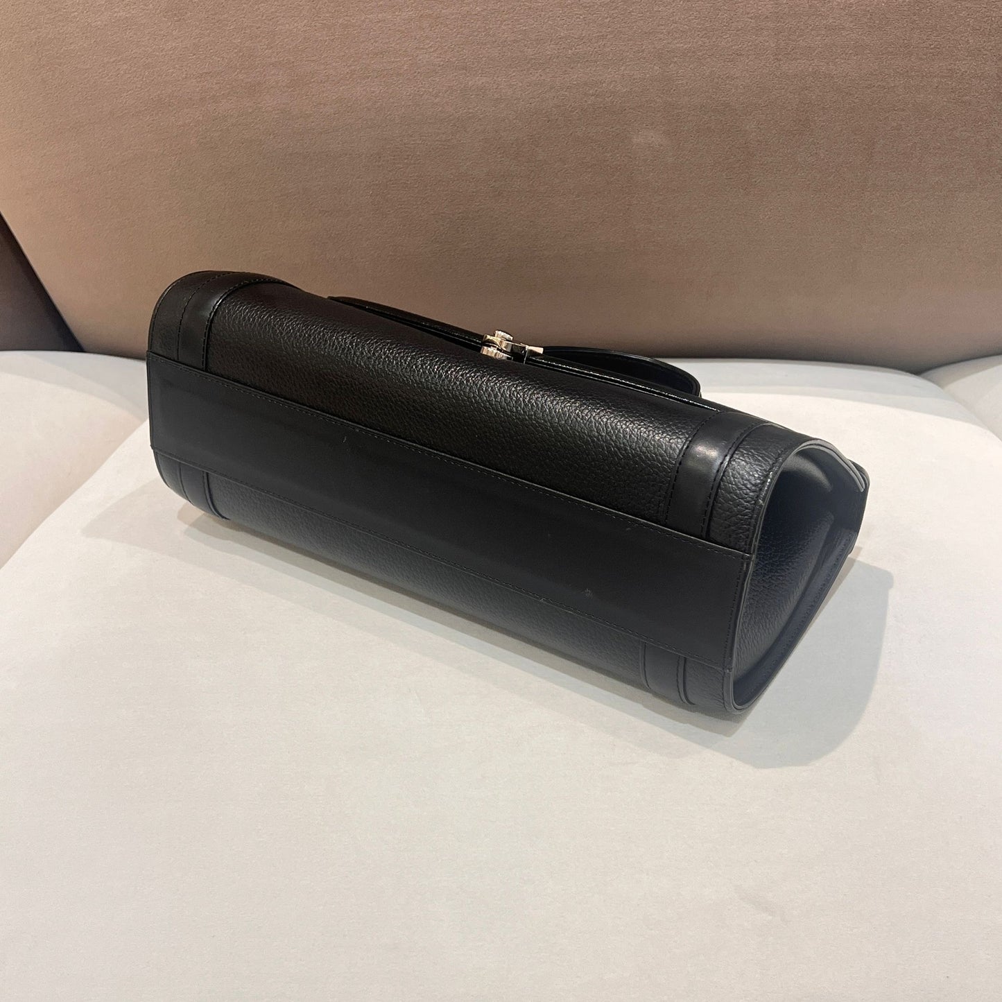 Burberry Vintage Black Grained Leather Cylindrical Top Handle Bag