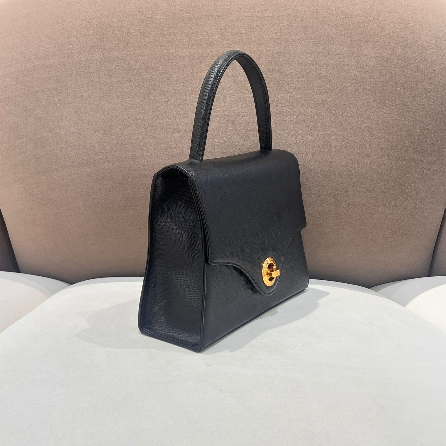 Givenchy Vintage Anagram Embossed Black Leather Top Handle Handbag