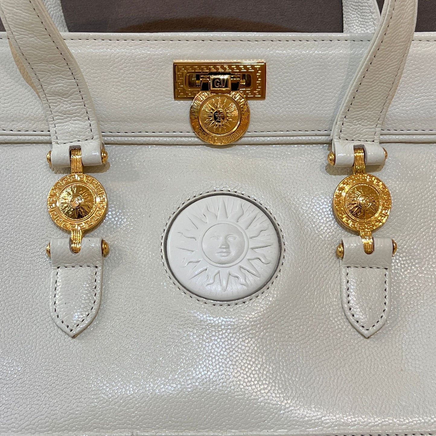 Gianni Versace Vintage White Medusa Structured Handbag