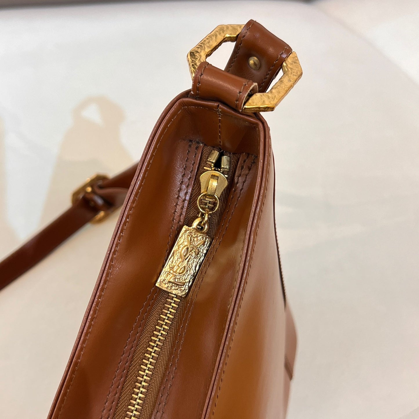 Yves Saint Laurent Vintage Brown Leather Medallion Shoulder Bag