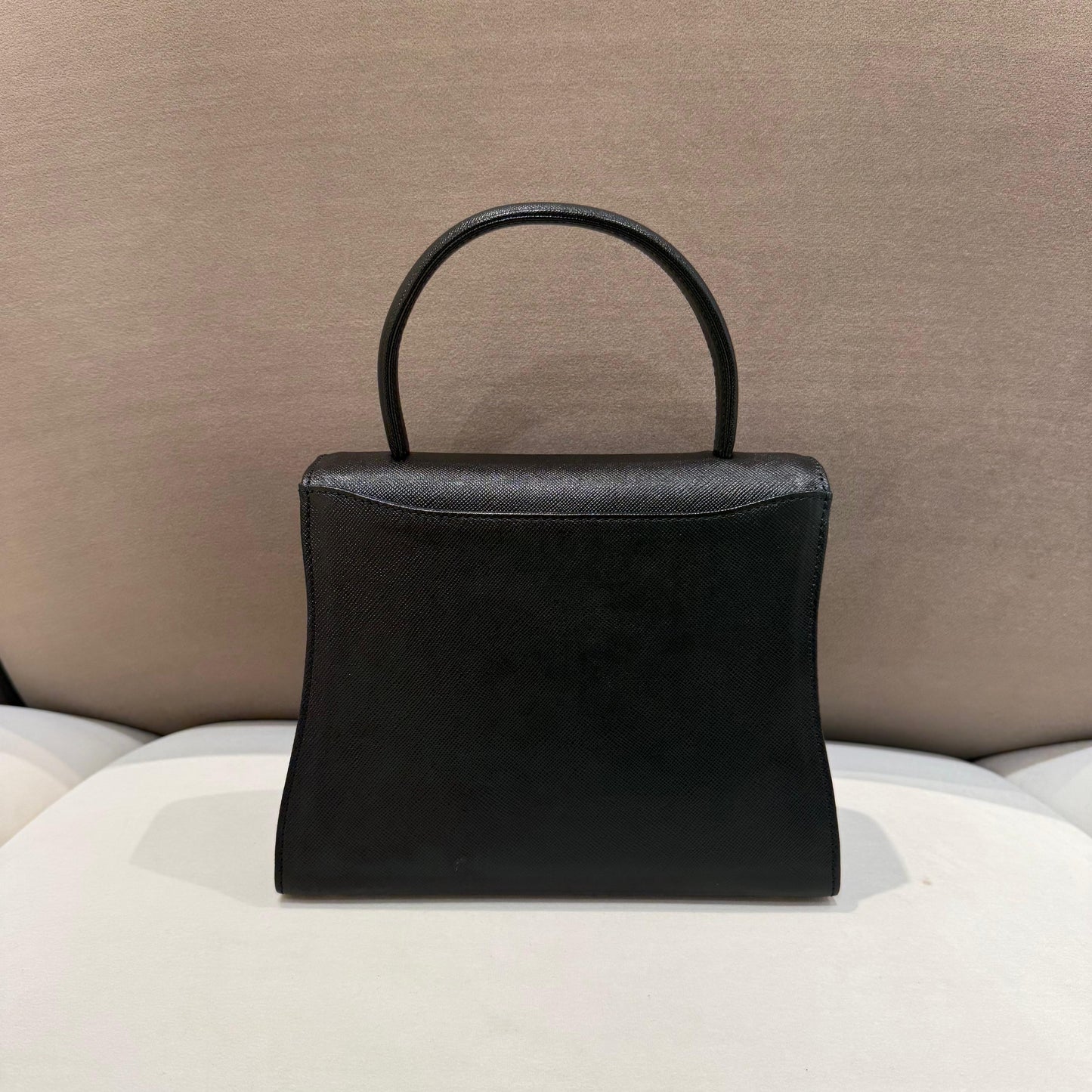 Givenchy Vintage Black Leather Gold Turn Lock Top Handle Handbag