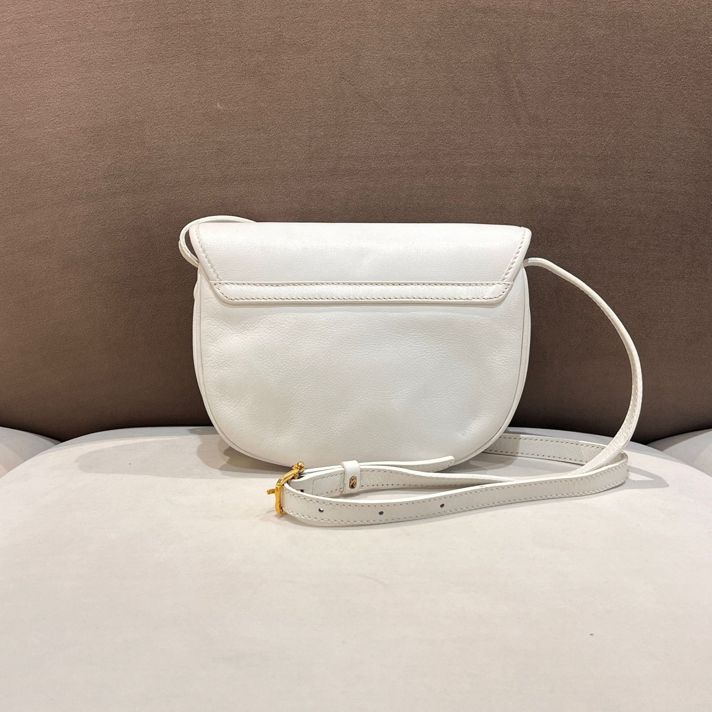 Celine Vintage White Leather Triomphe Shoulder Bag