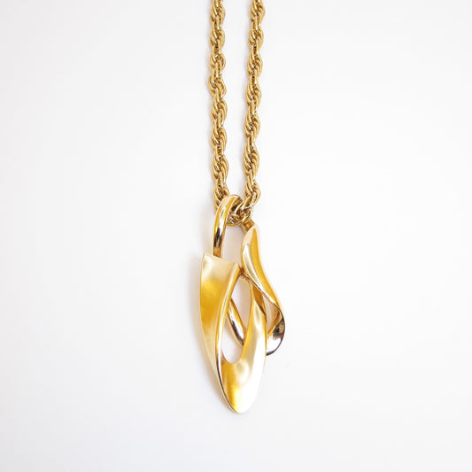 Givenchy Vintage Sculptural Wave Pendant Golden Necklace