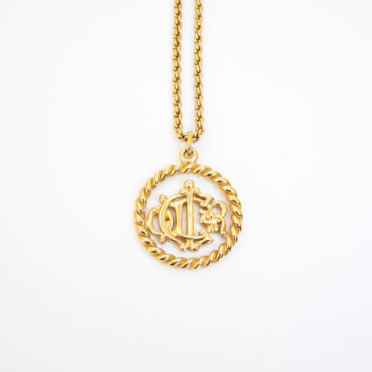 Christian Dior Vintage Dior Logo in Twist Circle Golden Necklace