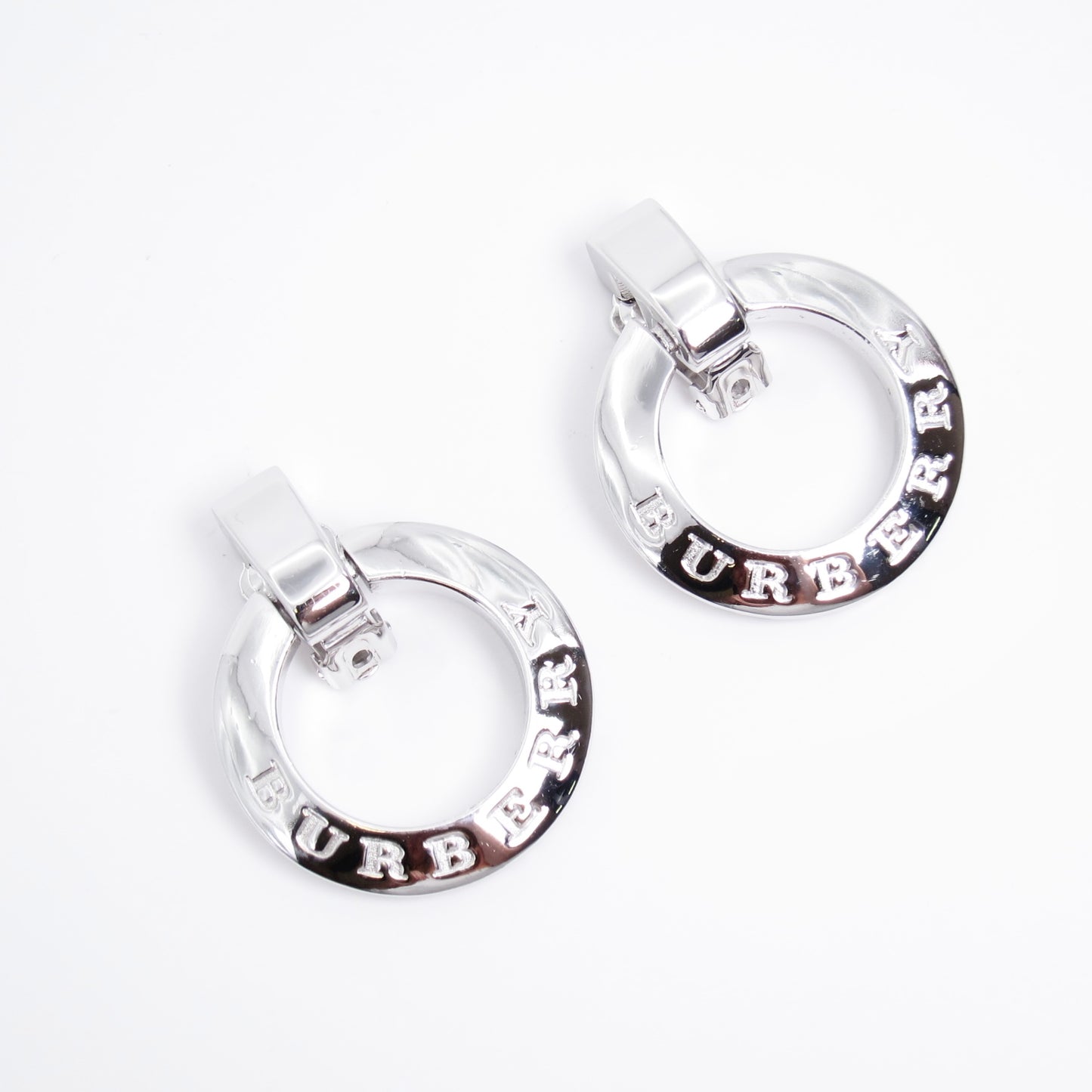 Burberry Vintage Burberry Logo and Check on Circle 3-way Usage Silver Clip-on Earrings