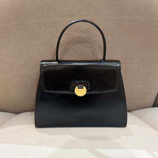 Givenchy Vintage Flap Logo Buckle With Black Leather Handbag