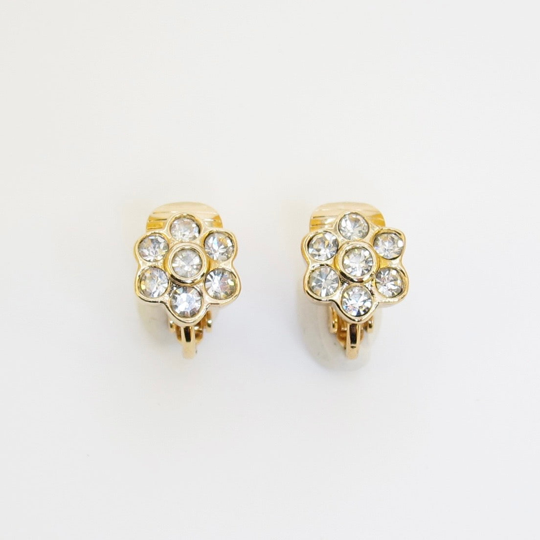 Christian Dior Vintage Crystal Flower Clip-On Earrings