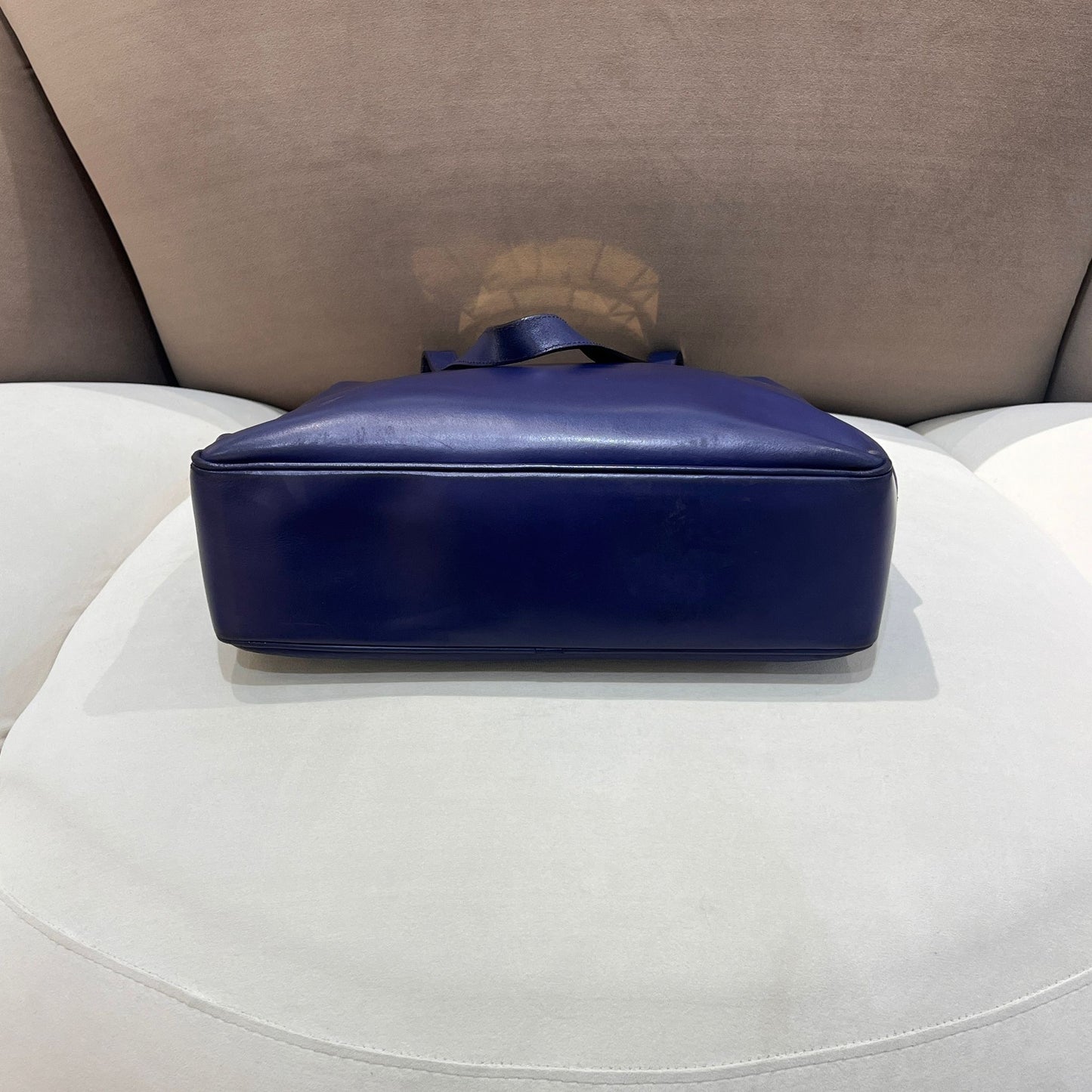 Celine Vintage Blue Leather Circle Logo Tote Bag