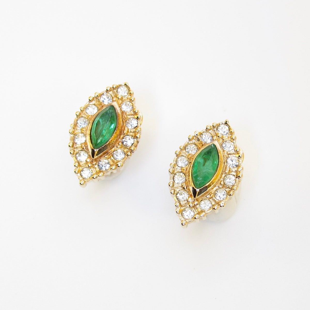 Christian Dior 金色綠石光環夾式耳環