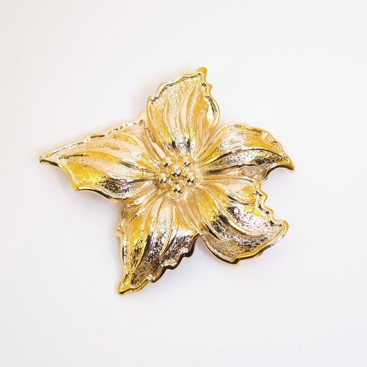 Christian Dior Vintage Flower Motif Golden Brooch