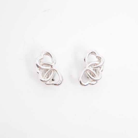 Tiffany Vintage Triple Heart 925 Silver Clip-on Earrings