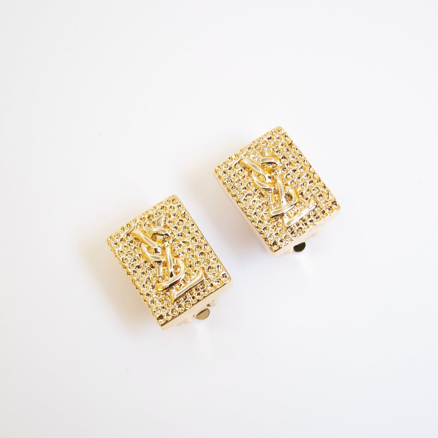Yves Saint Laurent Vintage YSL Logo on Rectangle Golden Clip-on Earrings