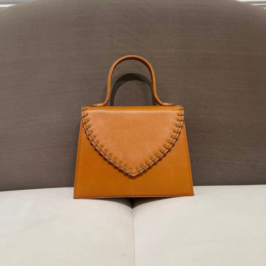 Yves Saint Laurent Envelope Brown Leather Stitch Handbag