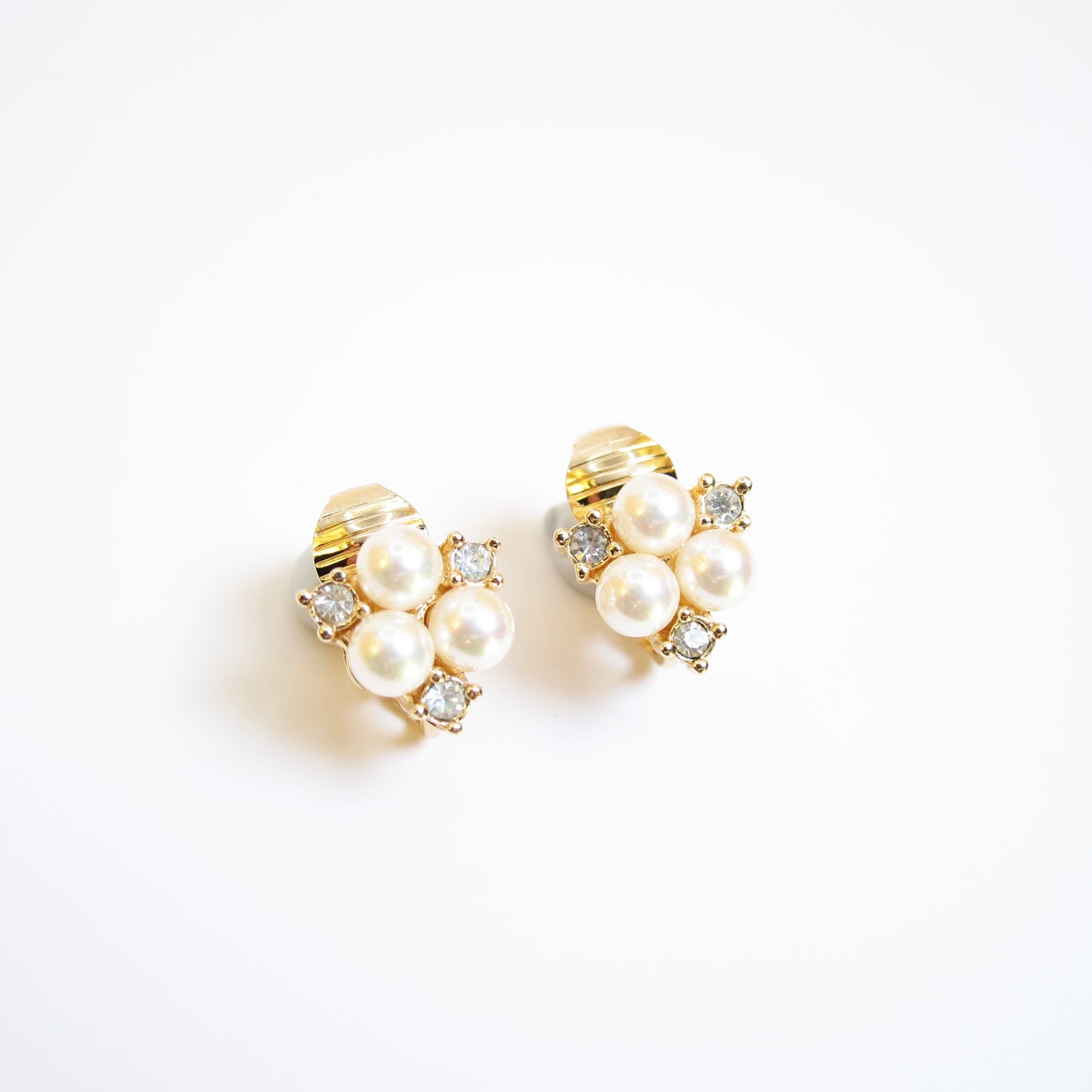 Christian Dior Vintage Pearl and Rhinestone Golden Clip-on Earrings