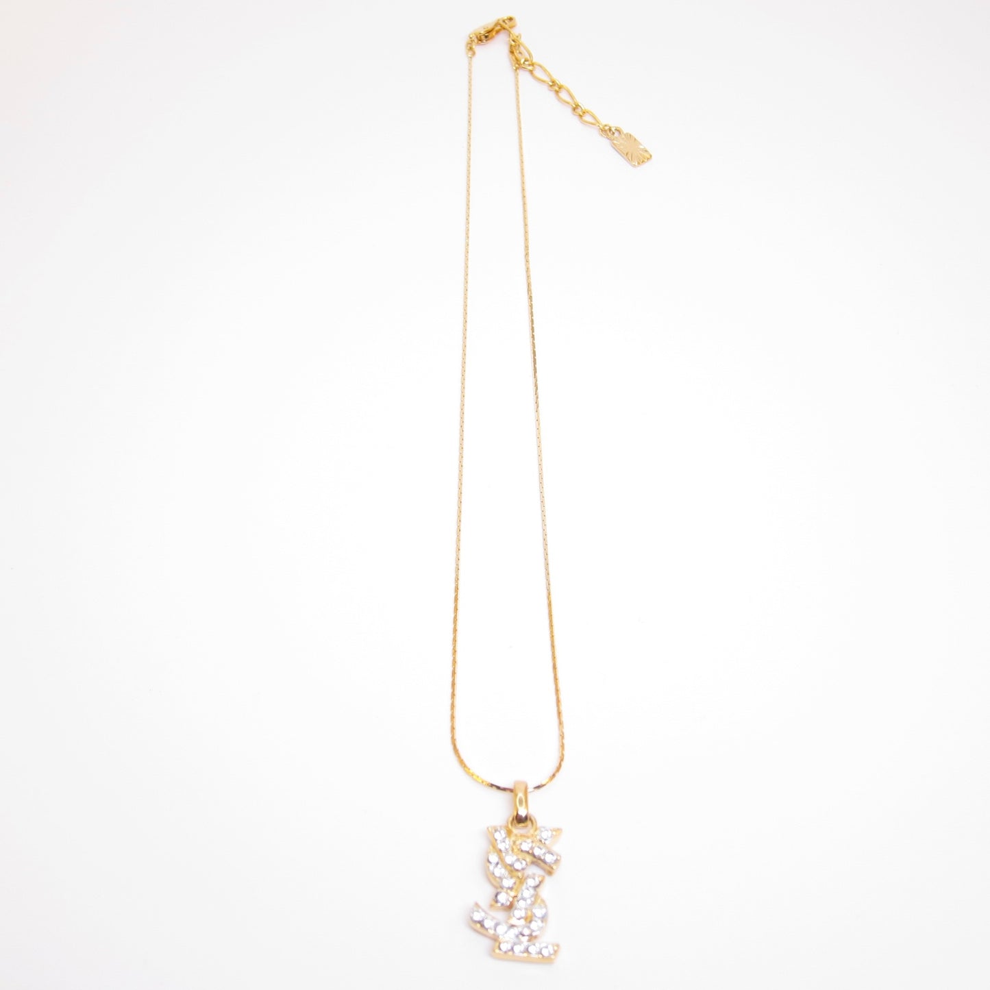 Yves Saint Laurent Vintage Ysl Logo with Rhinestone Golden Necklace