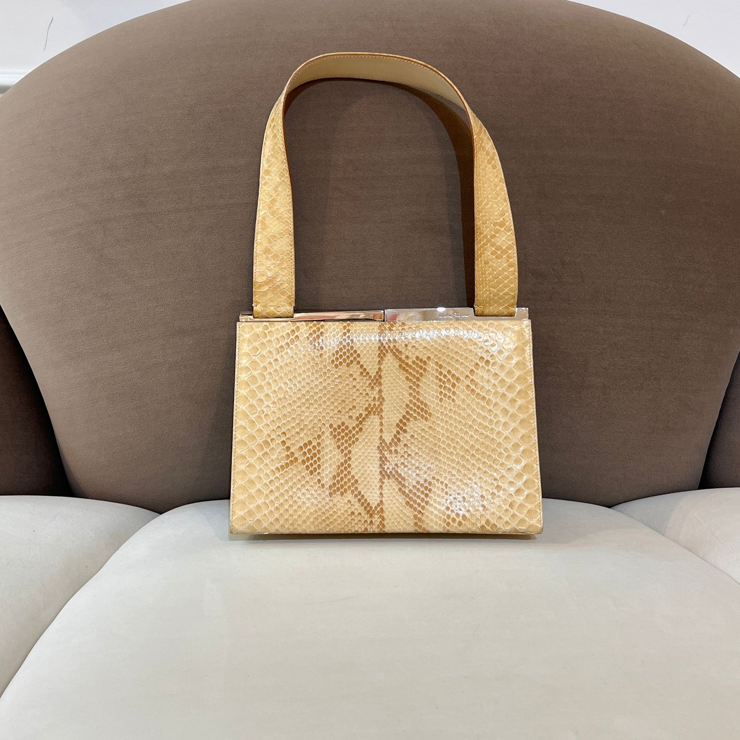 Salvatore Ferragamo Vintage Gancini Beige Python Tote Bag