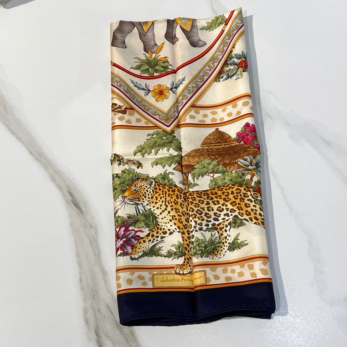 Ferragamo Vintage Leopard Equestrian Print Silk Scarf Multicolour 88 X 86 Cm