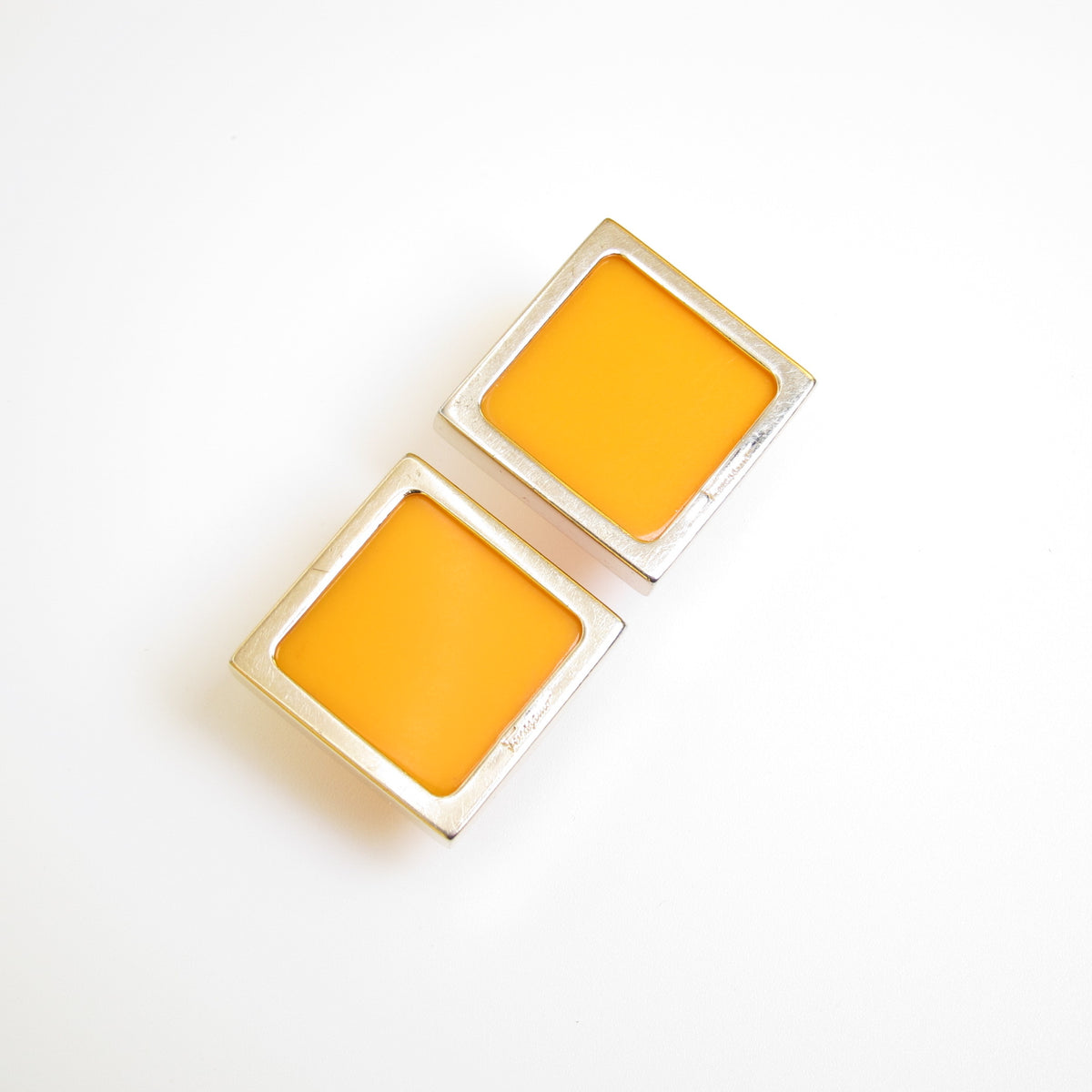 Ferragamo Orange Square Clip-On Earrings