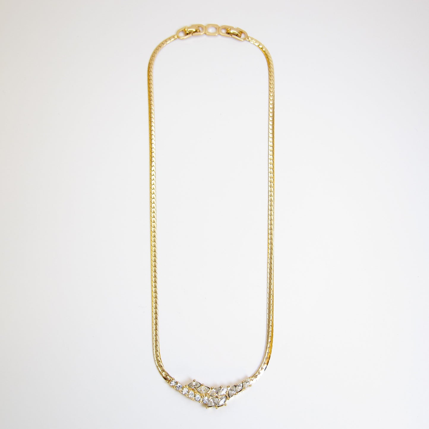 Christian Dior Vintage Stylish Rhinestone Pendant Golden Necklace