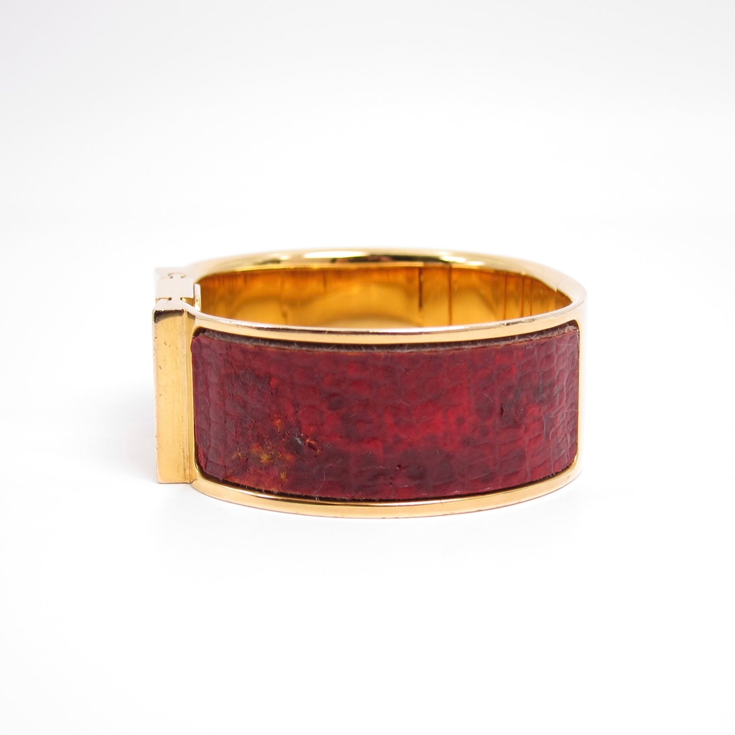 Hermes Vintage Loquet Red Crocodile Leather Golden Bangle Watch
