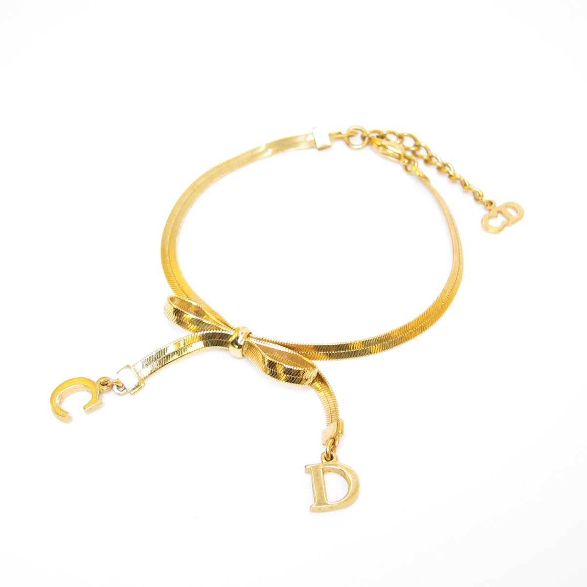 Christian Dior 金色蝴蝶結CD吊飾手鏈 19cm