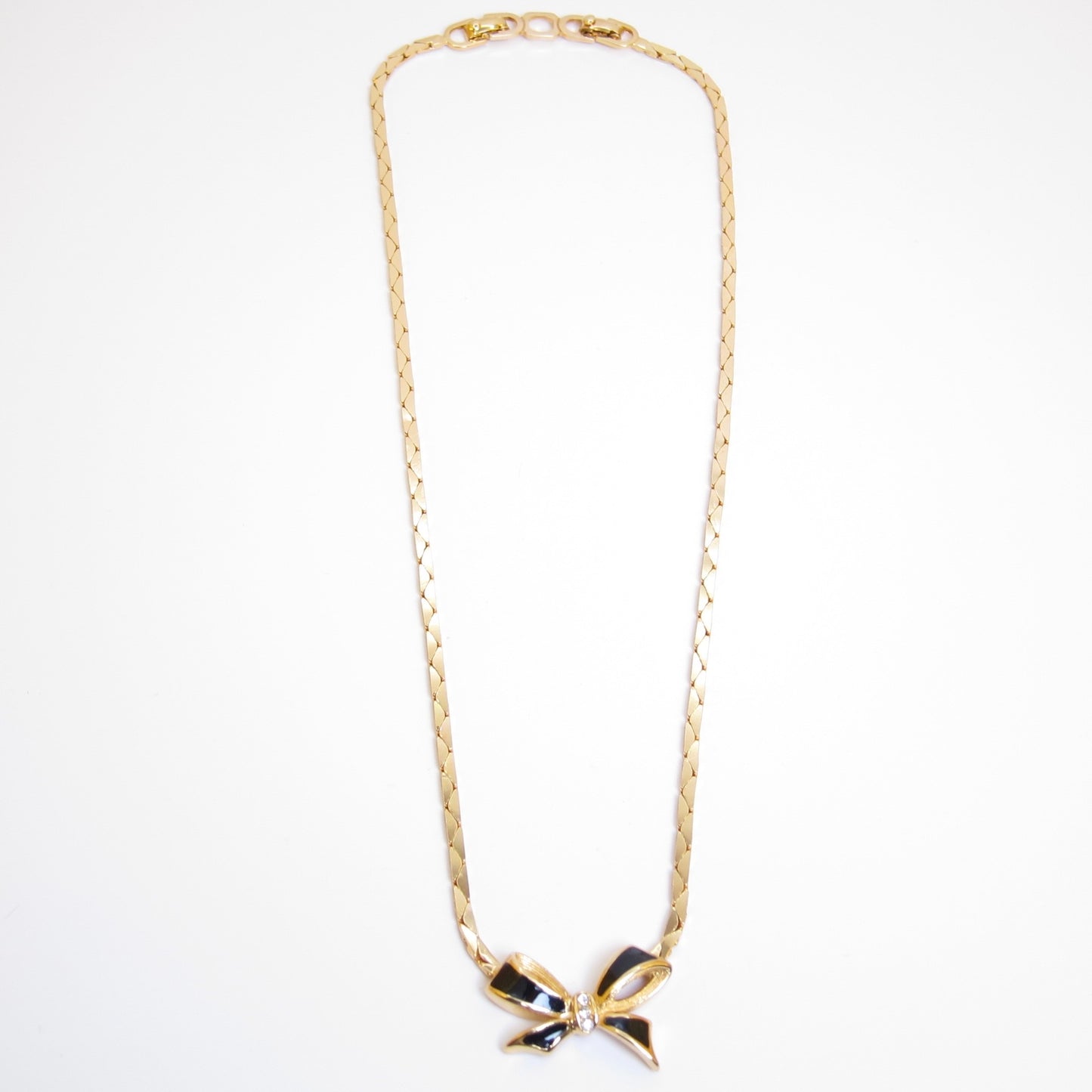 Christian Dior Vintage Ribbon with Black and Rhinestone Golden Necklace