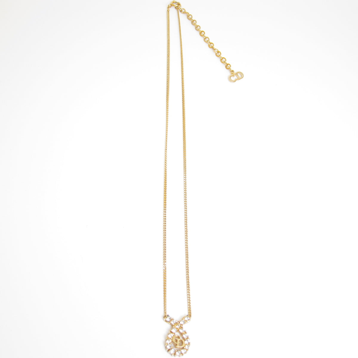 Christian Dior Vintage Rhinestone Halo CD Logo Gold-Tone Necklace