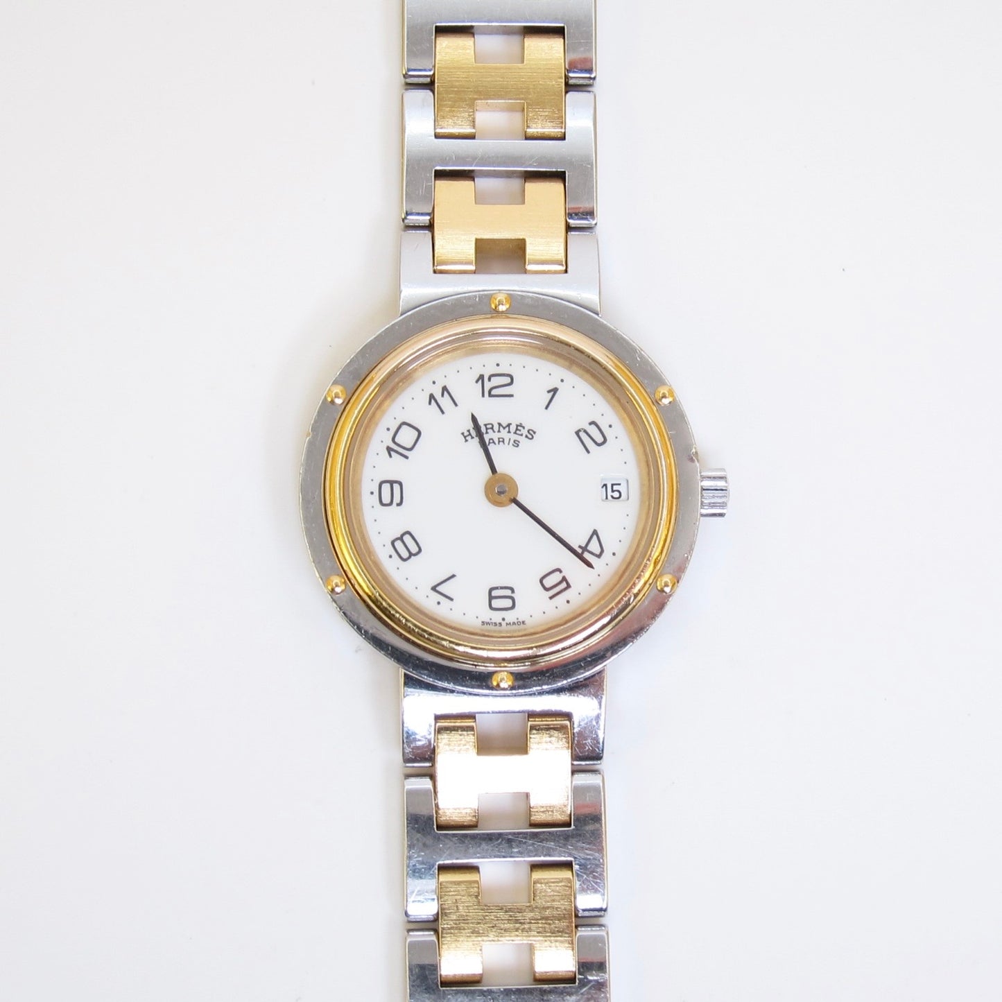 Hermes Vintage Clipper White Dial with Date and H Bracelet Two Tone Watch