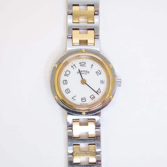 Hermes Vintage Clipper White Dial with Date and H Bracelet Two Tone Watch