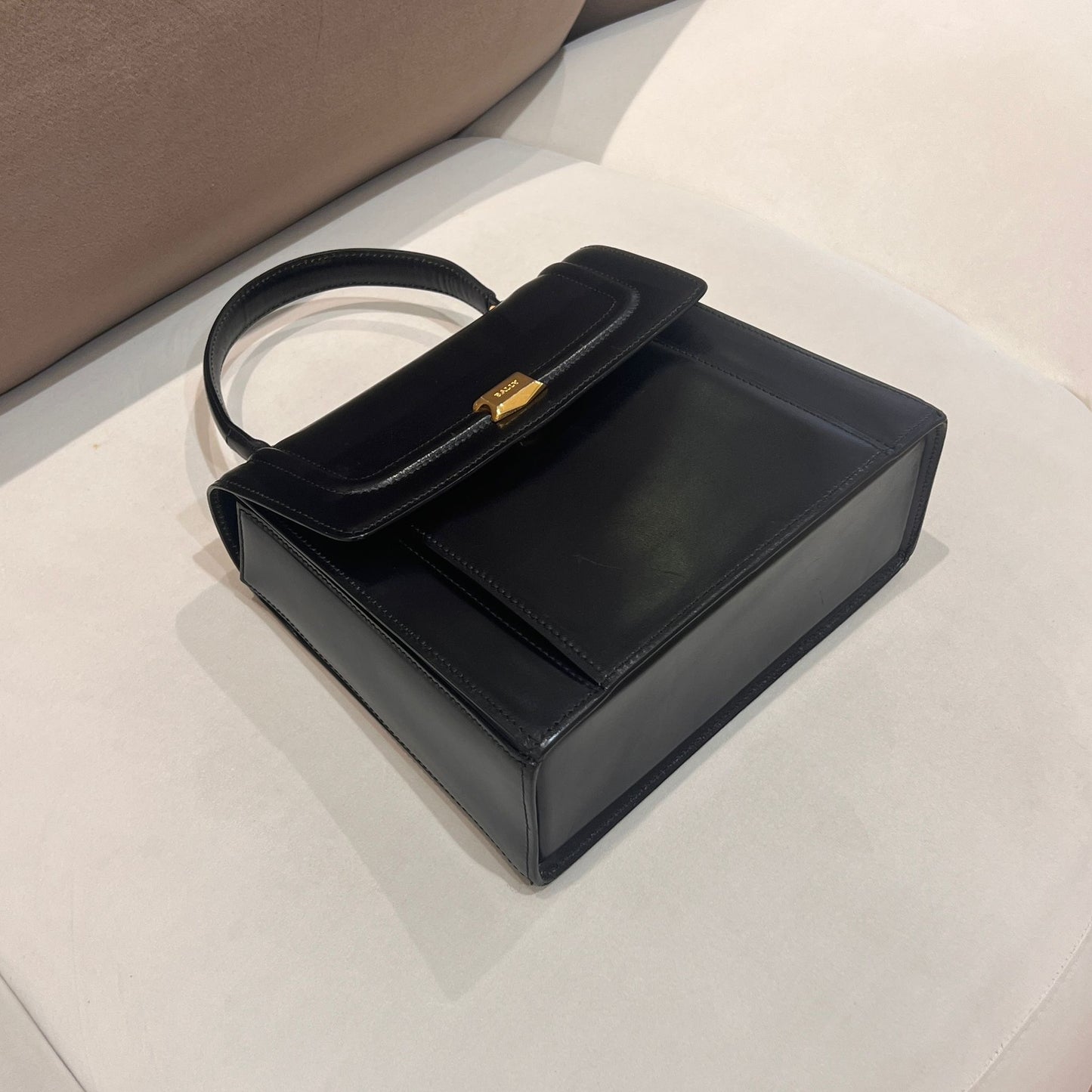 Bally Vintage Black Leather Top Handle Structured Handbag