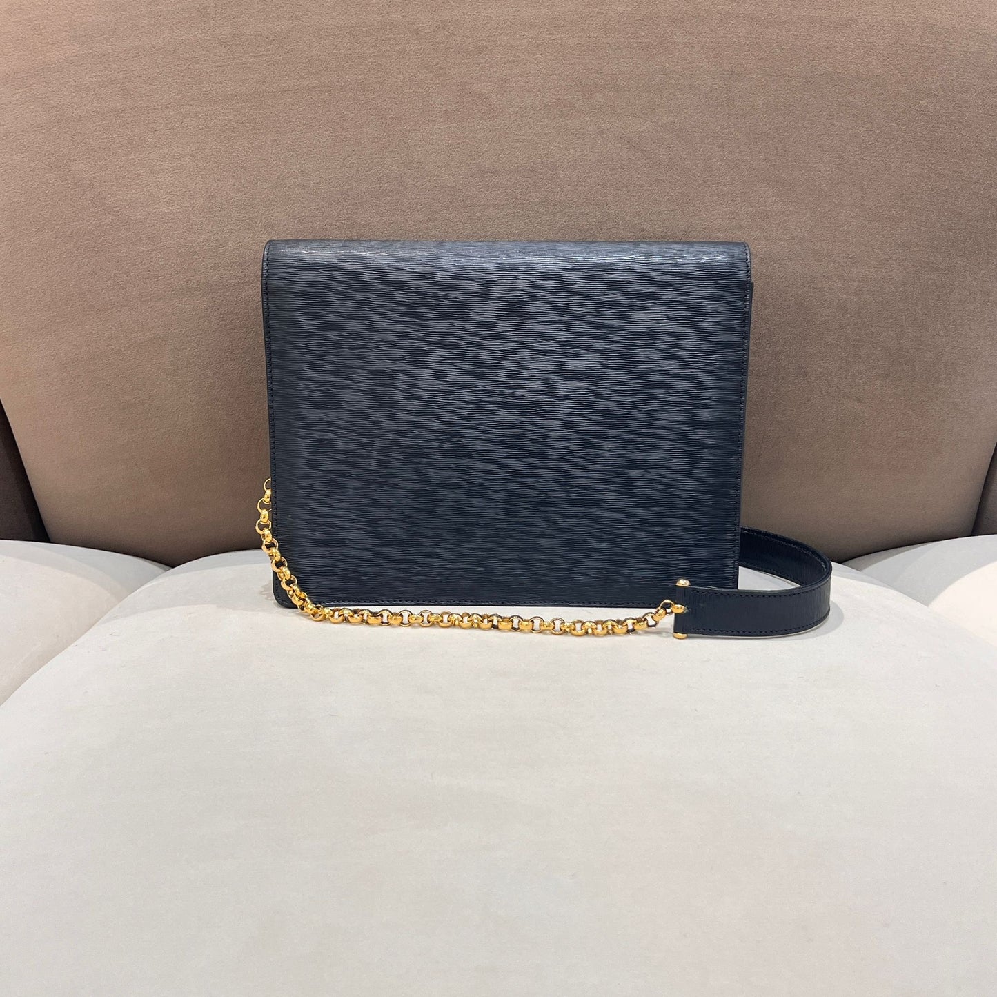 Chloé Vintage Navy Leather Gold Logo Shoulder Bag