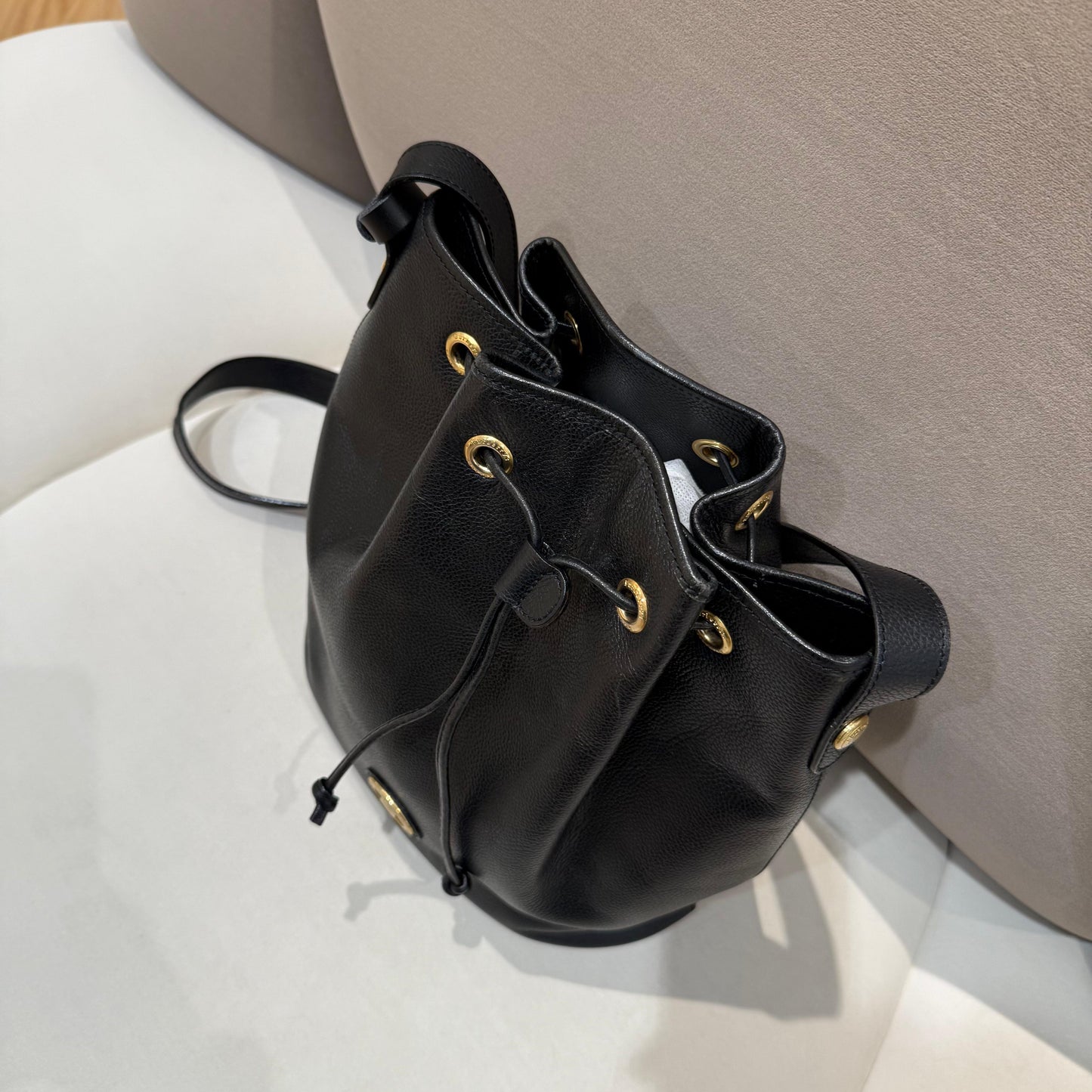 Burberry London Vintage Black Leather Nova Check Drawstring Shoulder Bag