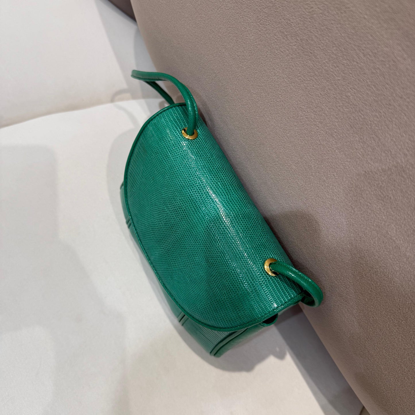 Yves Saint Laurent Vintage Green Lizard Embossed Leather Shoulder Bag