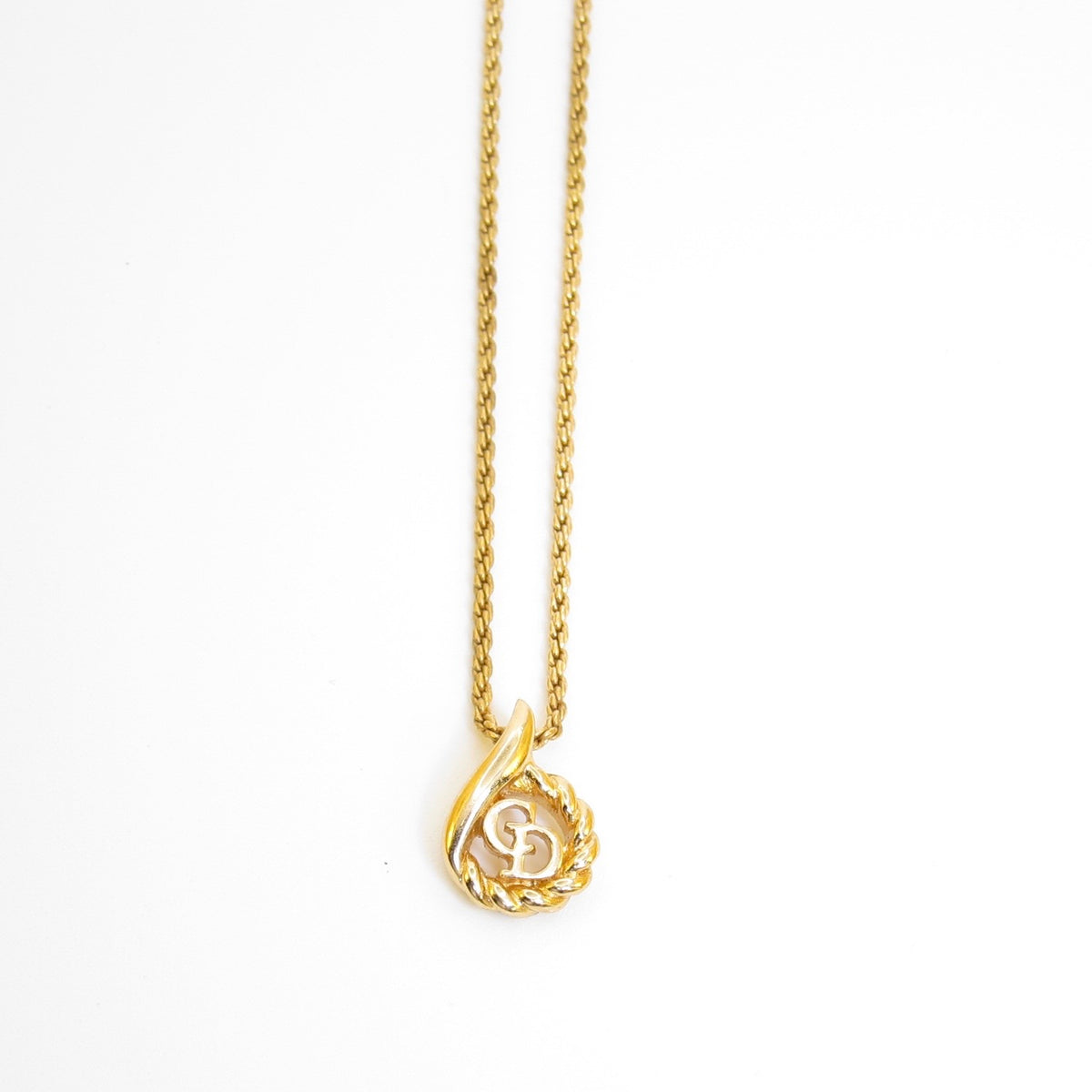 Christian Dior Vintage Teardrop CD Logo Gold-Tone Necklace