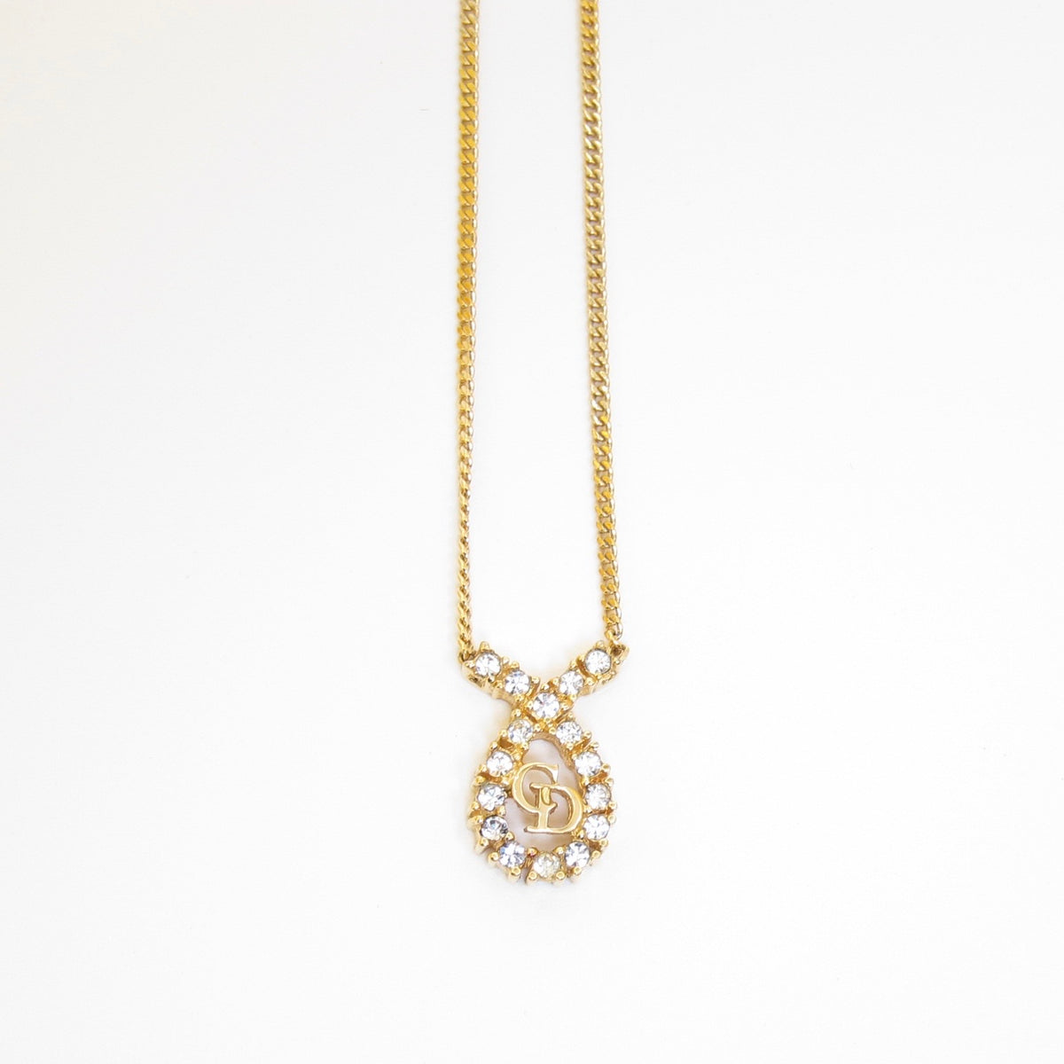 Christian Dior Vintage Crystal Teardrop CD Necklace