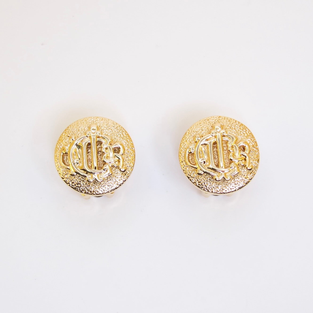 Christian Dior Vintage Dior Logo on Round Shaped Golden Clip-on Earrings