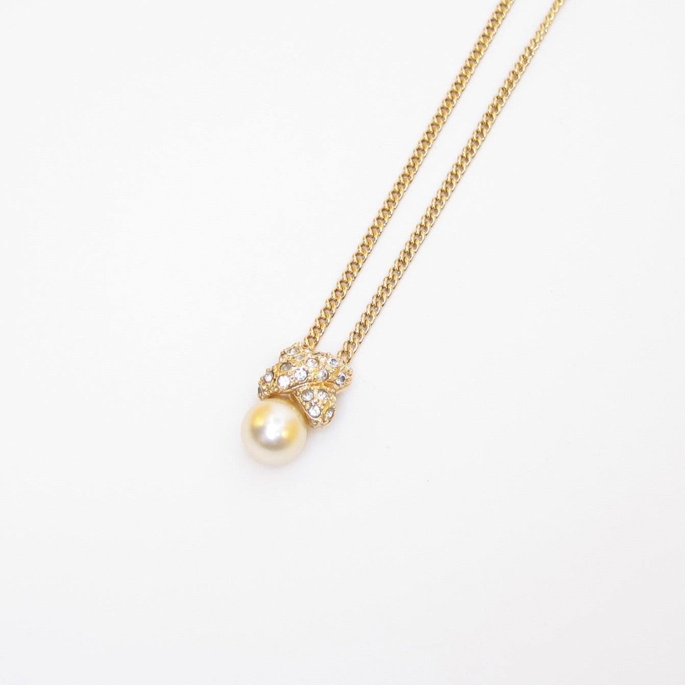 Christian Dior Vintage Pearl and Rhinestone Knot Golden Necklace