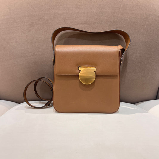 Salvatore Ferragamo Vintage Gancini Brown Leather 2-Way Shoulder Bag