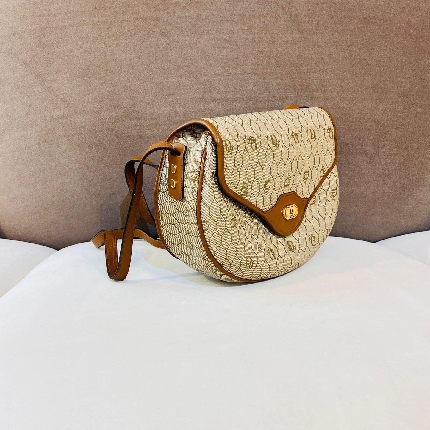 Christian Dior Vintage Brown Monogram Pvc Saddle Shoulder Bag