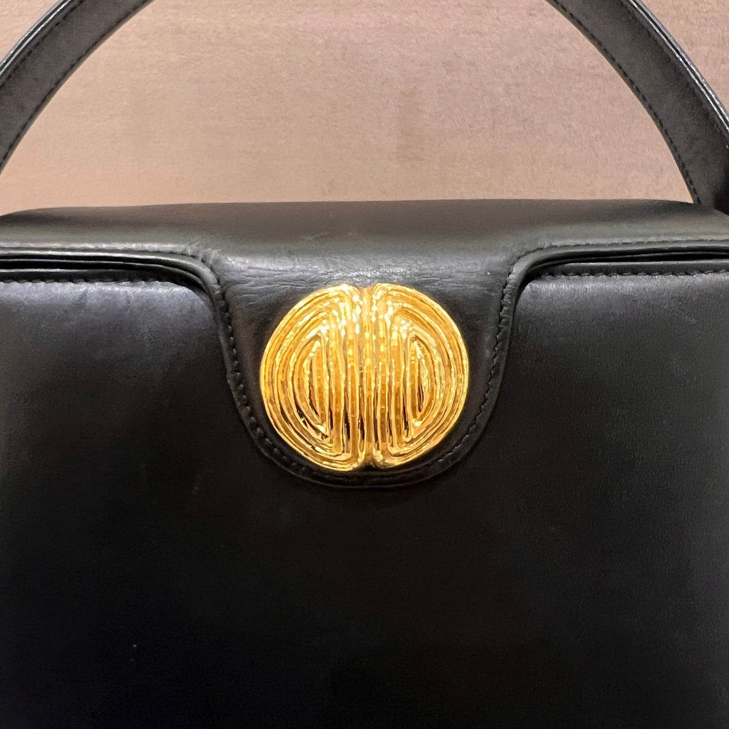 Givenchy Vintage Black Leather Trapezoid Top Handle Medallion Handbag