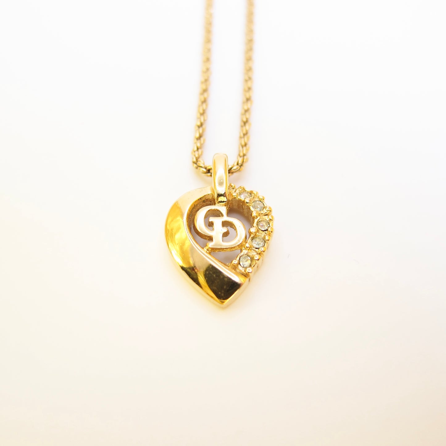Christian Dior Vintage CD Logo and Rhinestone Golden Necklace