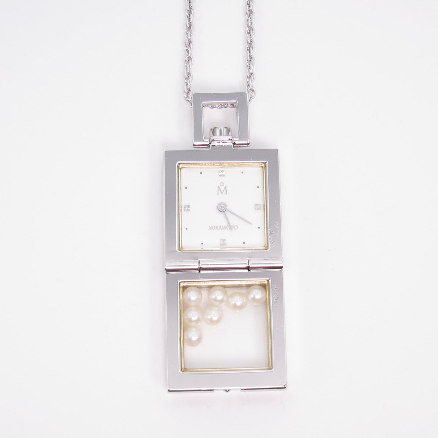 Mikimoto Vintage Pearl Pendant Quartz Clock Necklace With Box