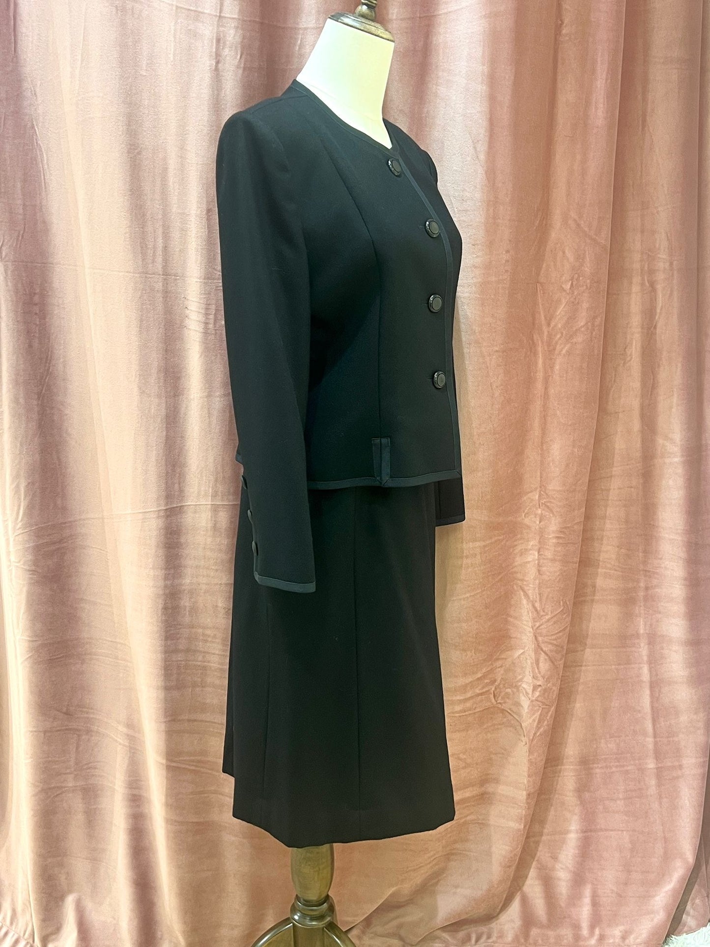 Givenchy Vintage Black Wool Skirt Suit Set