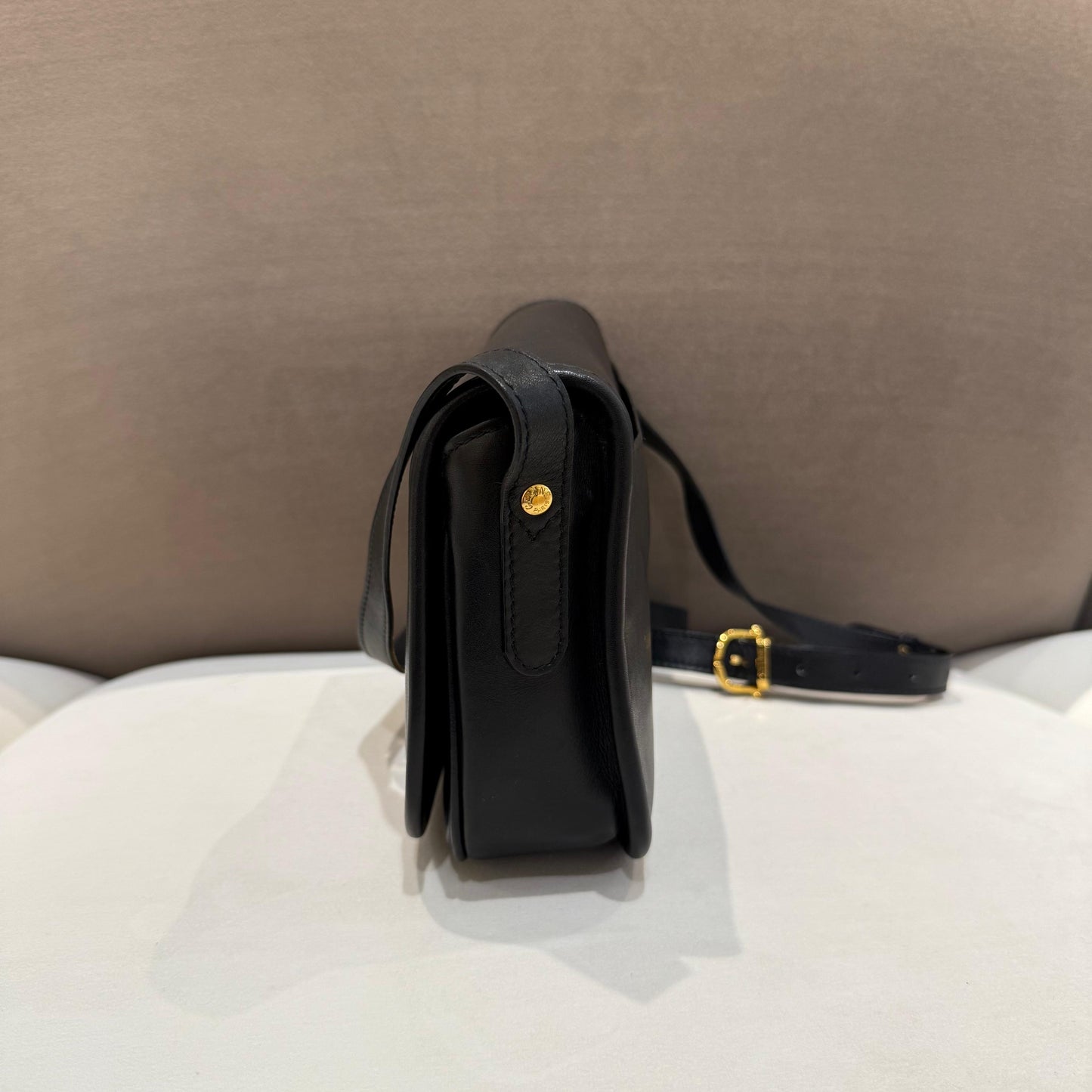Celine Vintage Gancini Mini Flap Black Calfskin Shoulder Bag