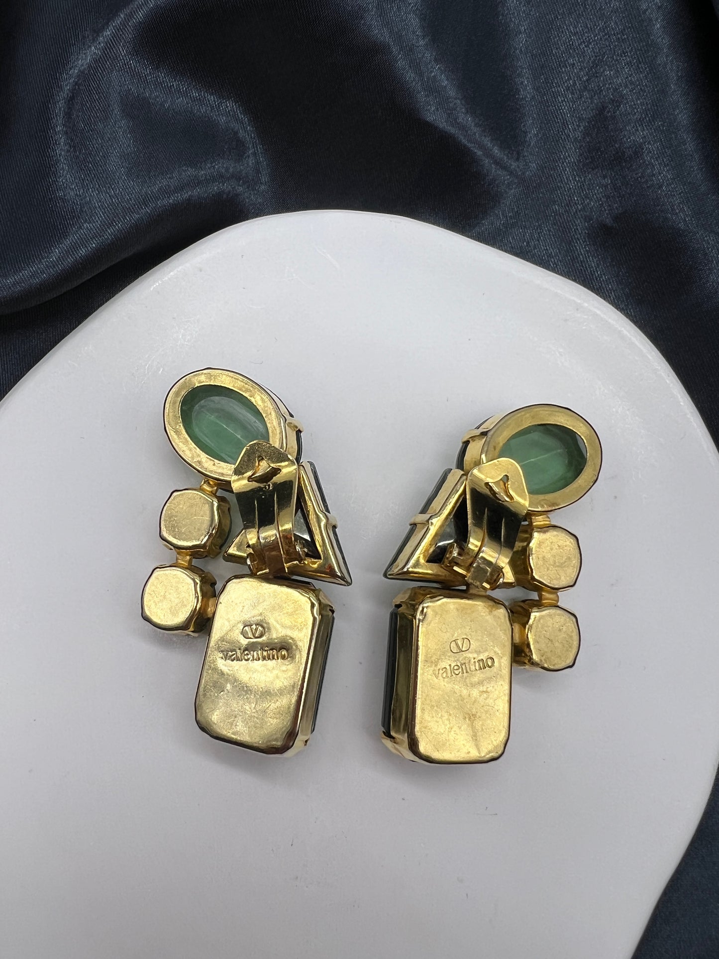 Valentino Vintage Green Stone Clip-On Earrings