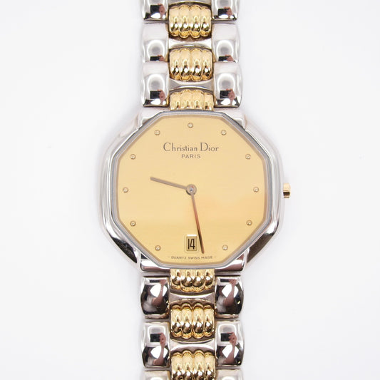 Christian Dior Vintage Octagon Yellow Face with Date Two Tone Watch