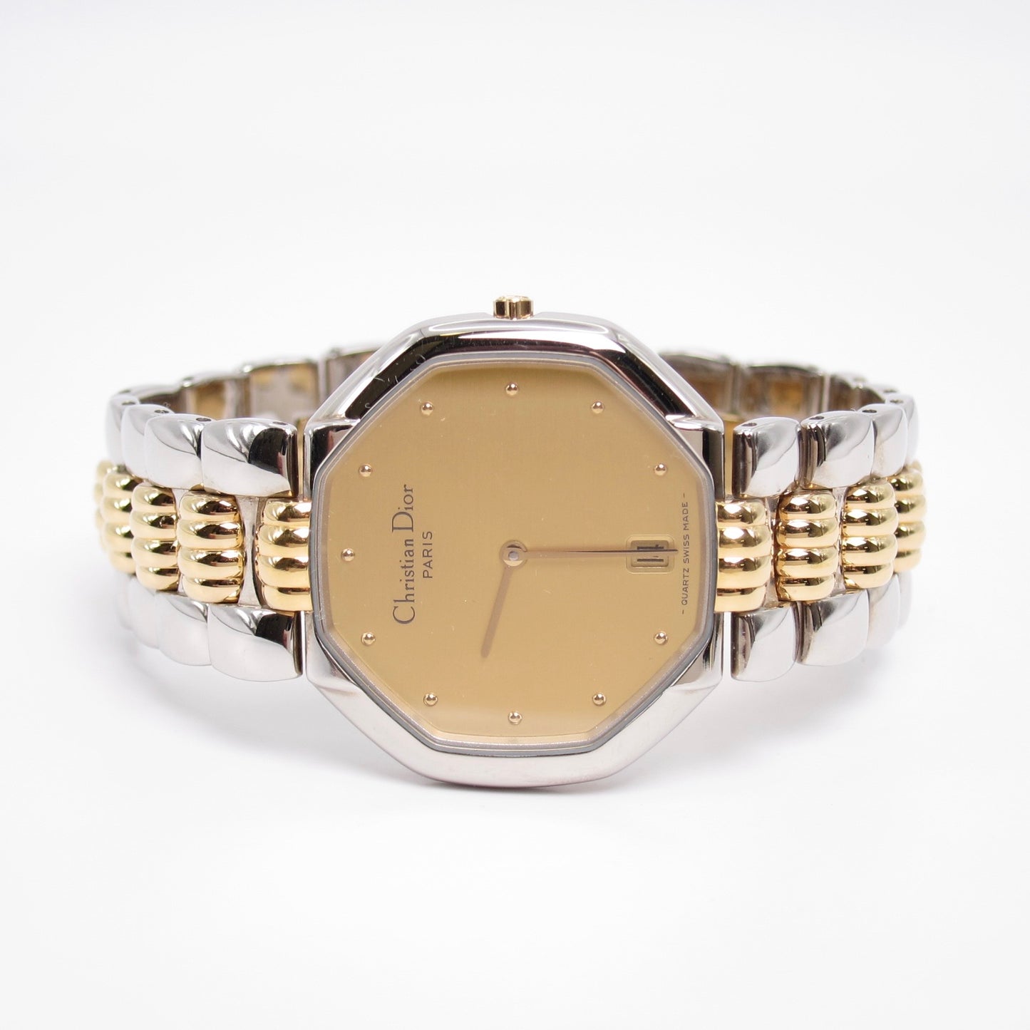 Christian Dior Vintage Octagon Yellow Face with Date Two Tone Watch