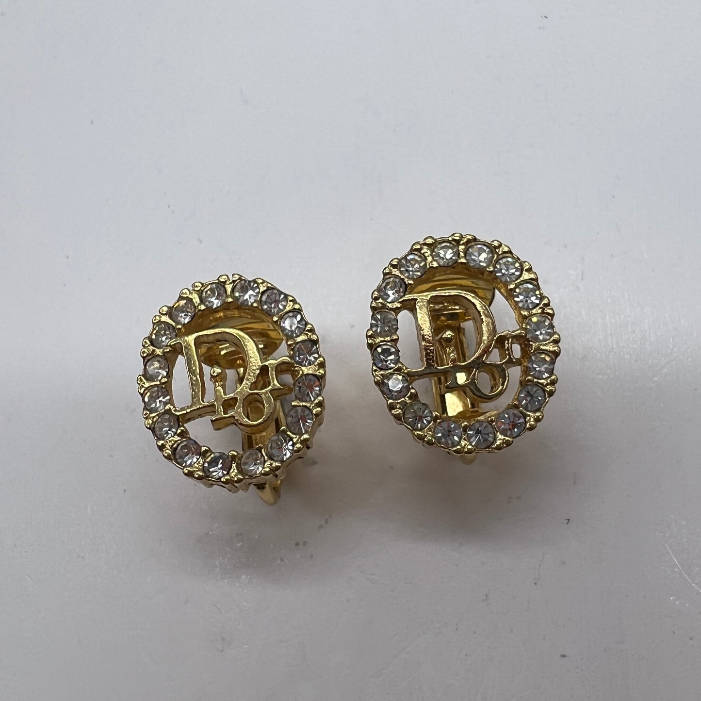 Christian Dior Vintage Rhinestone Golden Clip-On Earrings