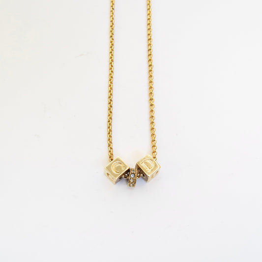 Christian Dior 復古 CD 標誌立方體金色項鍊