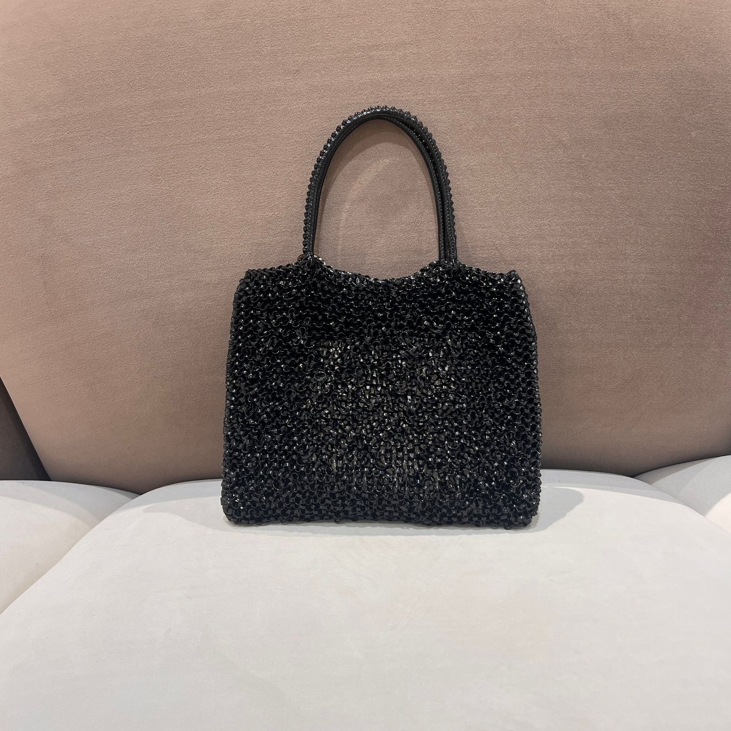 Anteprima Vintage Black Wire Crystal Skull Motif Handbag